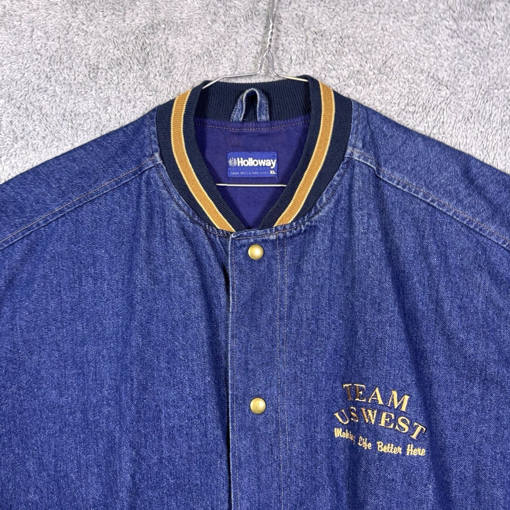 Holloway Vintage Holloway Varsity Jacket Mens XL Denim Bomber Canvas Sleeves USA Made 90s Size US XL / EU 56 / 4 - 4 Thumbnail