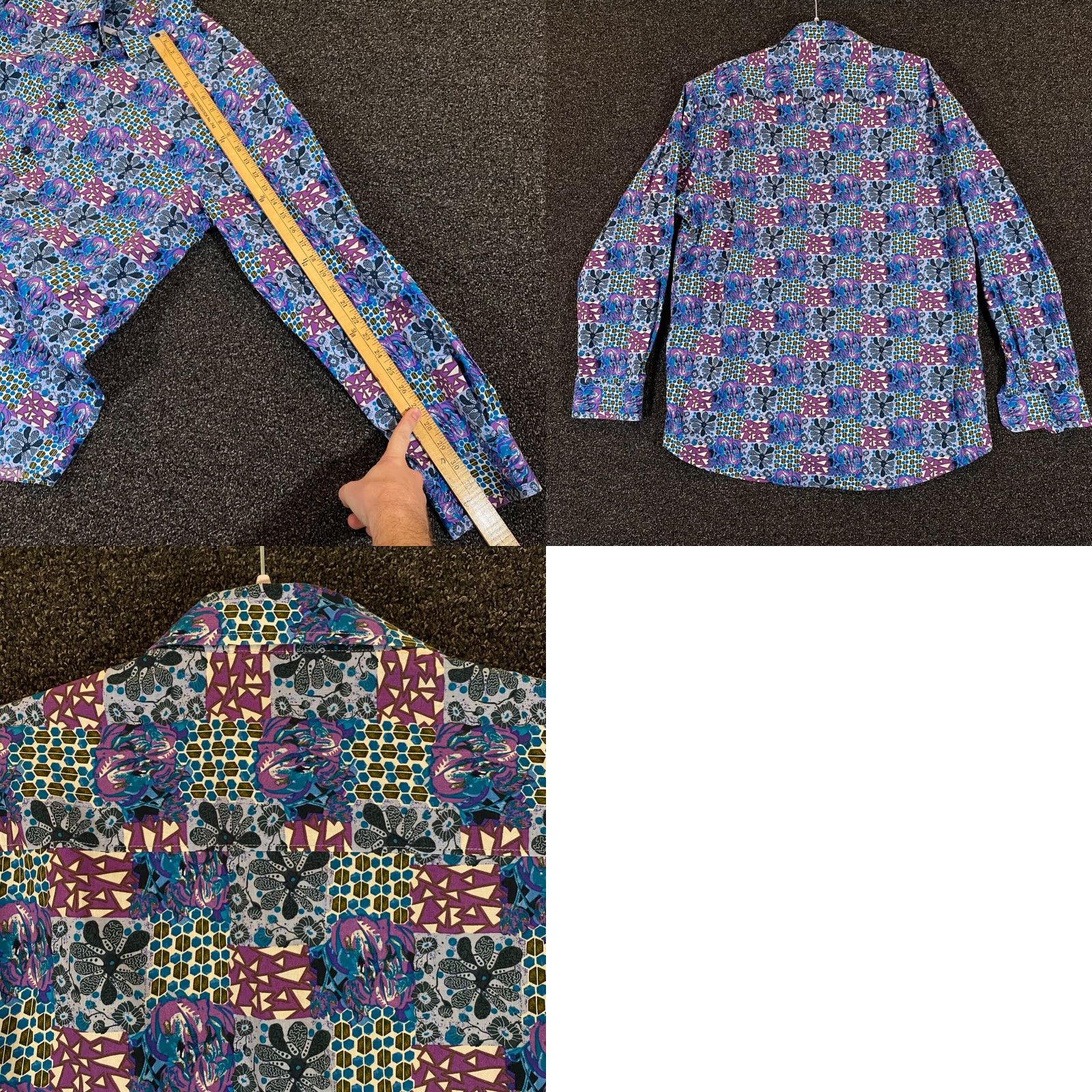 Vintage Alan Flusser Shirt Mens XL Button Down Floral Geometric Print Long Sleeve Dress Size 46R - 8 Thumbnail