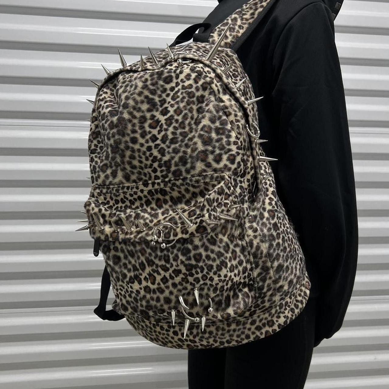 Japanese Brand Leopard Print and Silver Pierced Spiked Backpack Size ONE SIZE - 3 Thumbnail