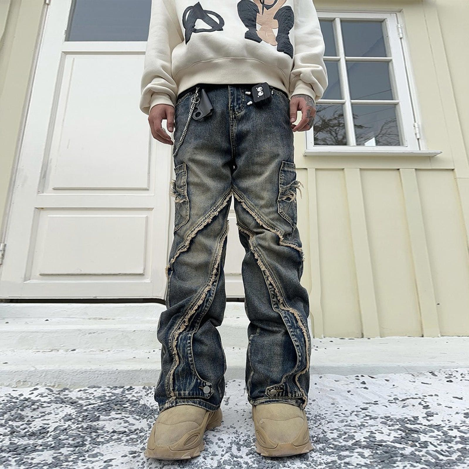 Jean × Vintage Loose Fit Micro Flare Jeans – Tassel, Niche Streetwear Size US 32 / EU 48 - 2 Thumbnail