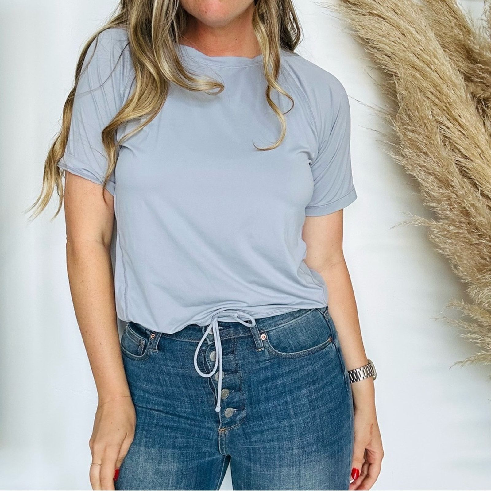 Nordstrom NORDSTROM ZELLA Grey Short Sleeve Drawstring Tie Shirt Top Size XS / US 0-2 / IT 36-38 - 1 Thumbnail