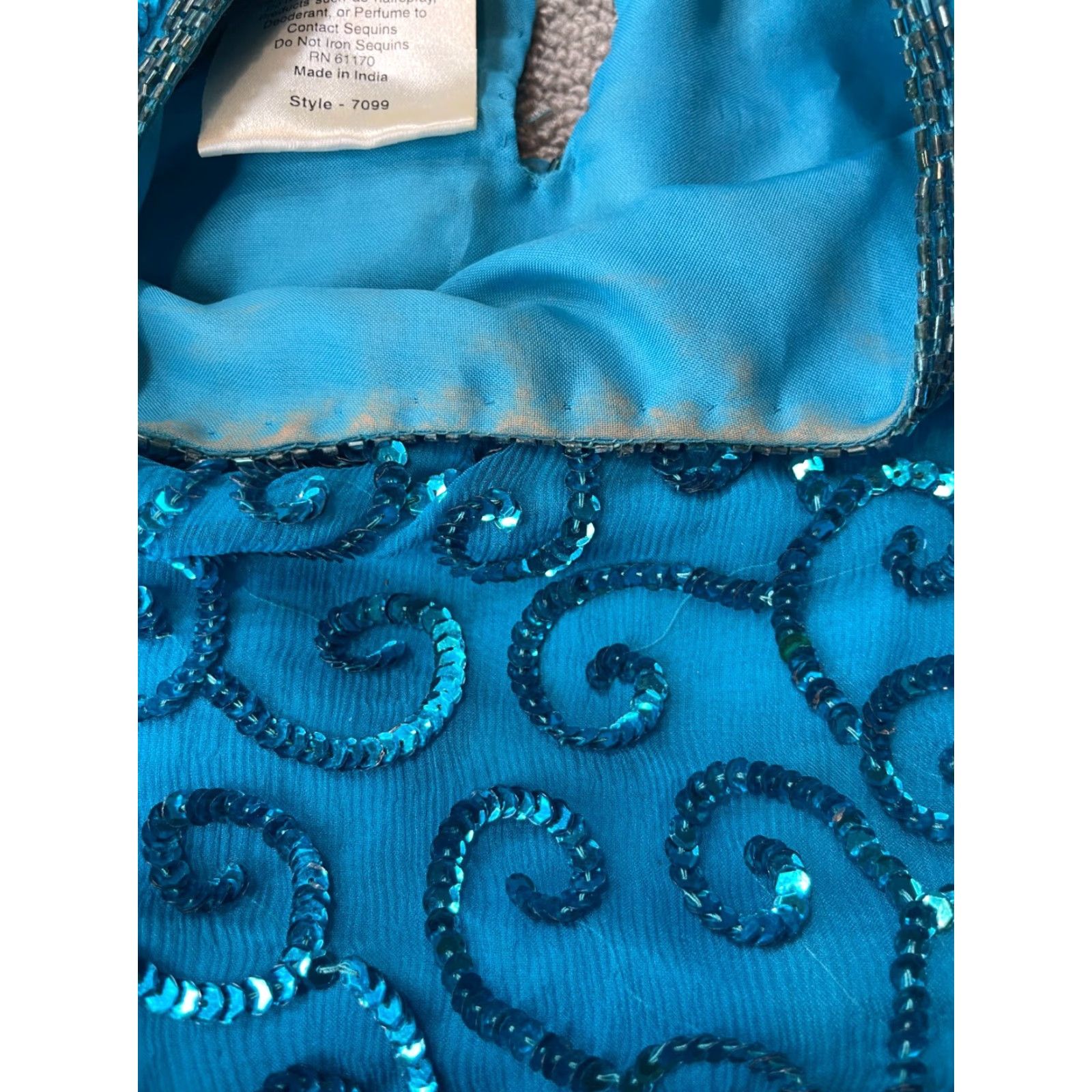 Joseph VINTAGE Jean for Joseph Le Bon Blouse Womens 6 Petite P Blue Beaded Swirl Pattern Silk 1980s Cocktail Womens Size M / US 6-8 / IT 42-44 - 4 Thumbnail