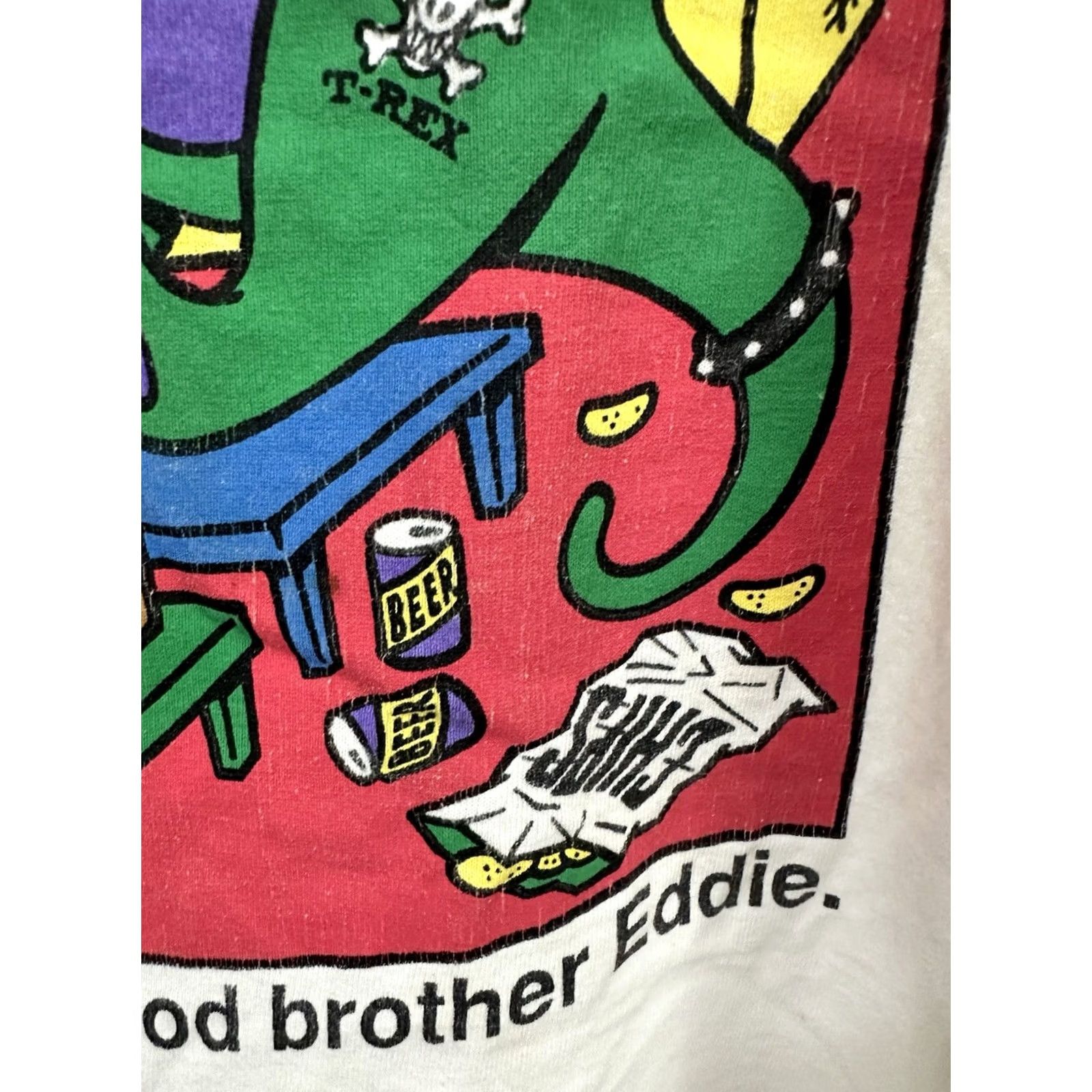 Vintage VTG 90s Barney No Good Brother Eddie Blunt Weed Beer T-Shirt XL White Men XS? Size US XL / EU 56 / 4 - 5 Thumbnail