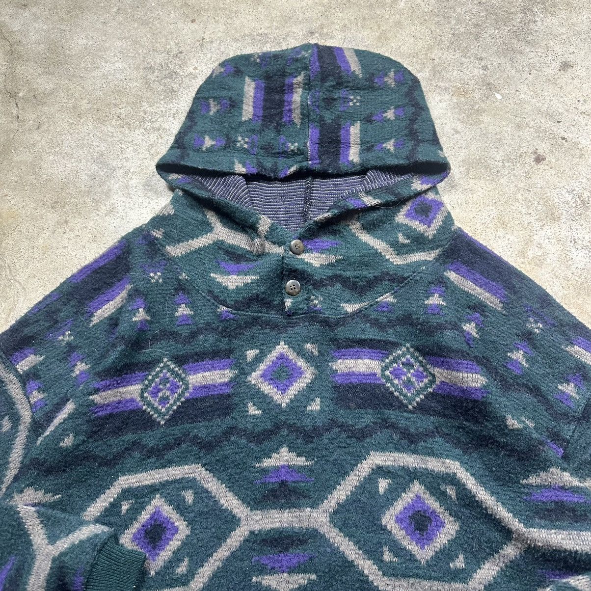 Other Vintage 90s Impact Aztec Tribal Pattern Knit Hoodie Sweater Size US L / EU 52-54 / 3 - 2 Thumbnail