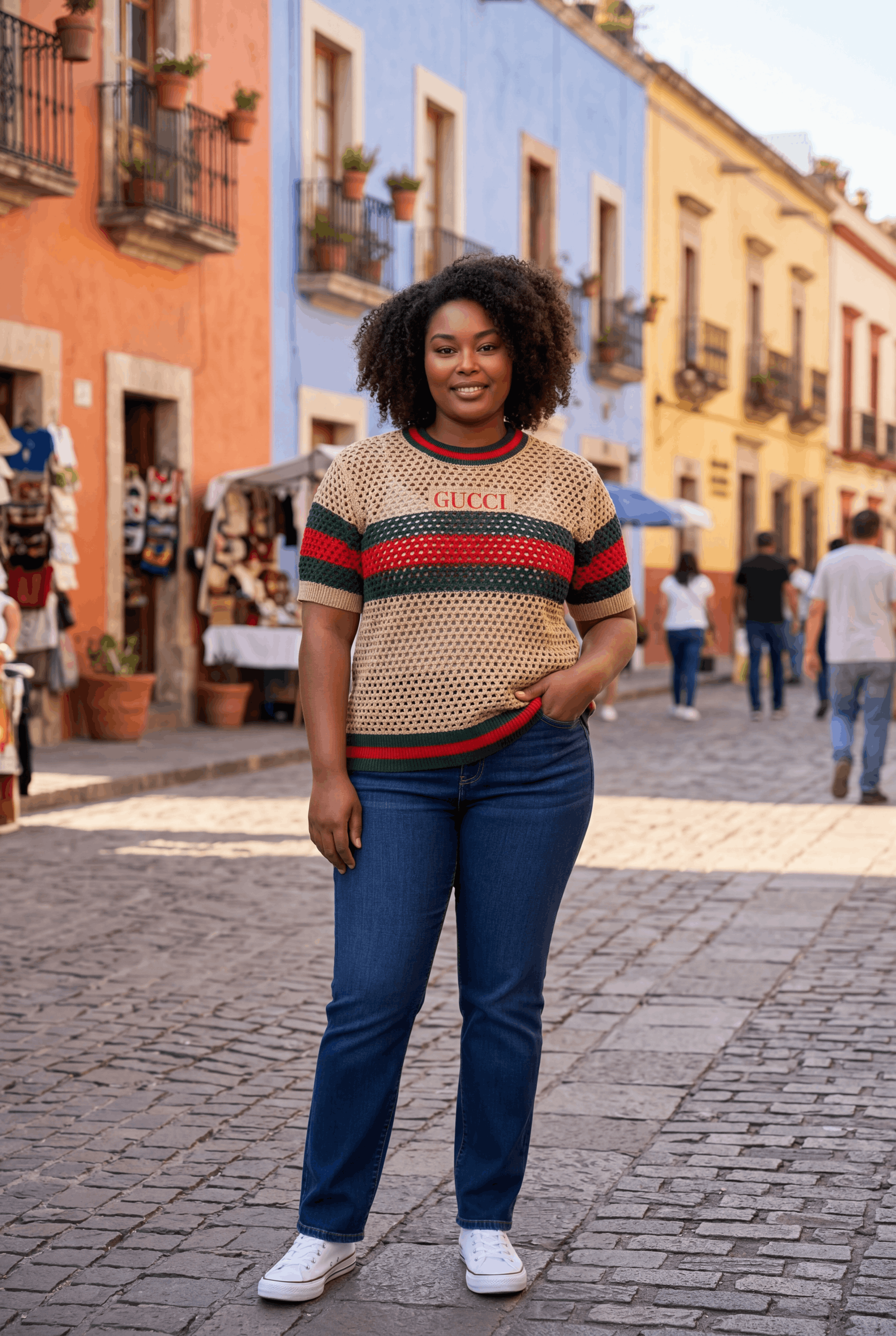 Other Vintage‑Inspired Knit Top — Beige/Green/Red knitted, size M Size M / US 6-8 / IT 42-44 - 1 Thumbnail