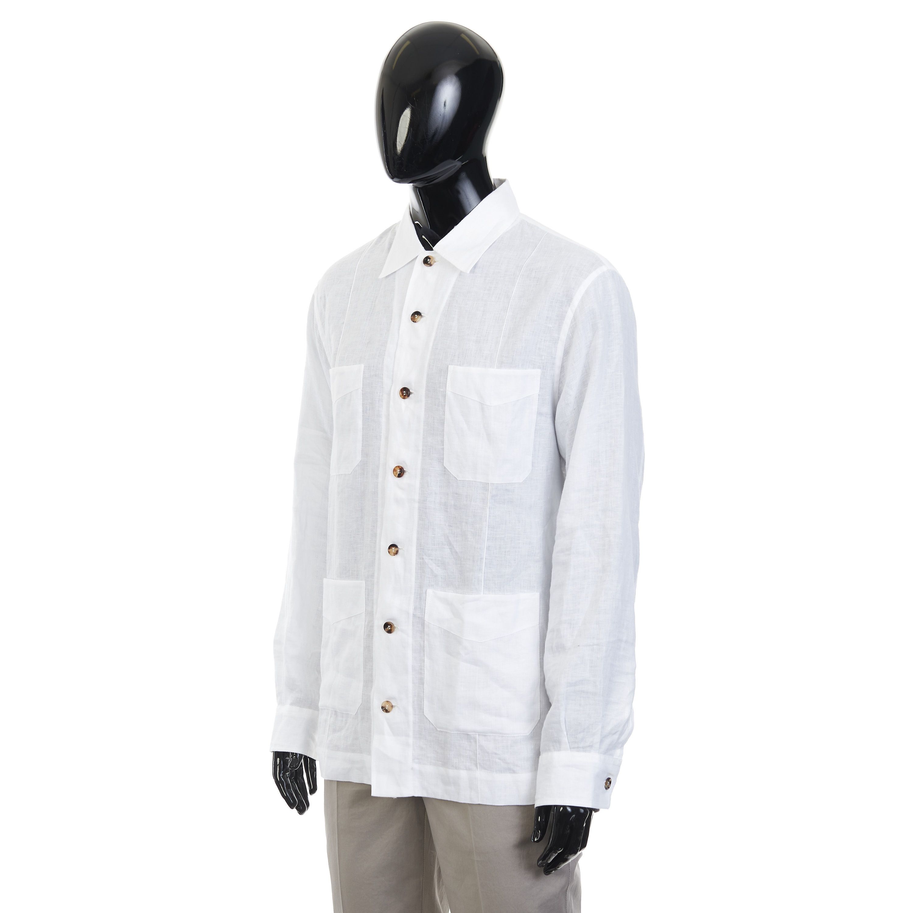 Brunello Cucinelli White Linen Shirt Jacket Size US L / EU 52-54 / 3 - 2 Thumbnail