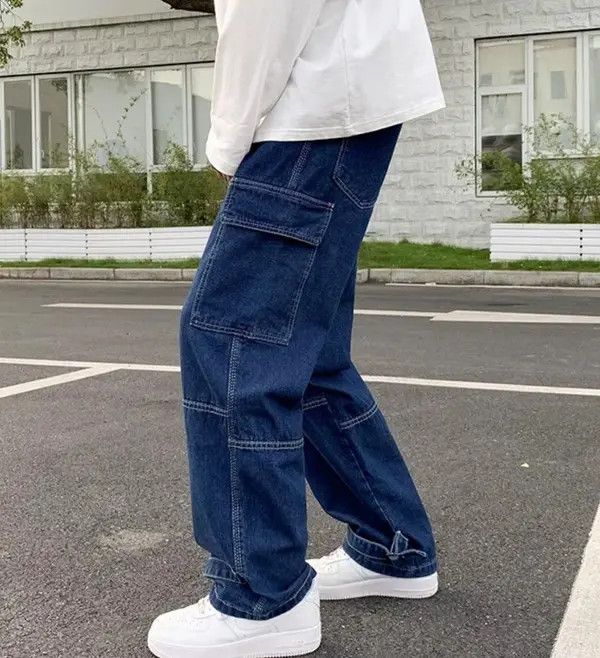VIBE Blue Color Straight Baggy Denim Pants Size US 29 - 4 Thumbnail