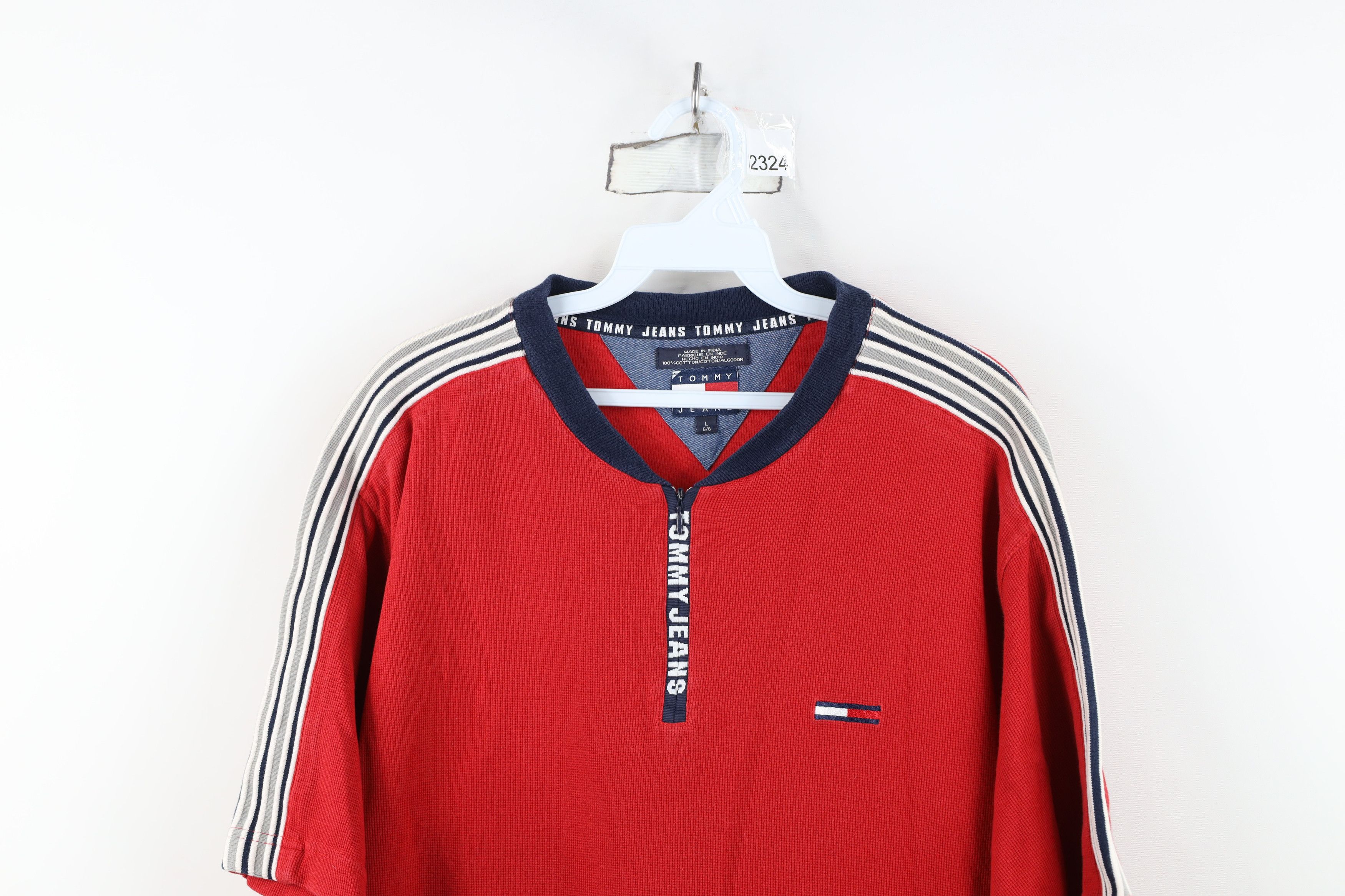 Tommy Hilfiger Vintage 90s Tommy Hilfiger Waffle Knit Half Zip T-Shirt Size US L / EU 52-54 / 3 - 2 Thumbnail