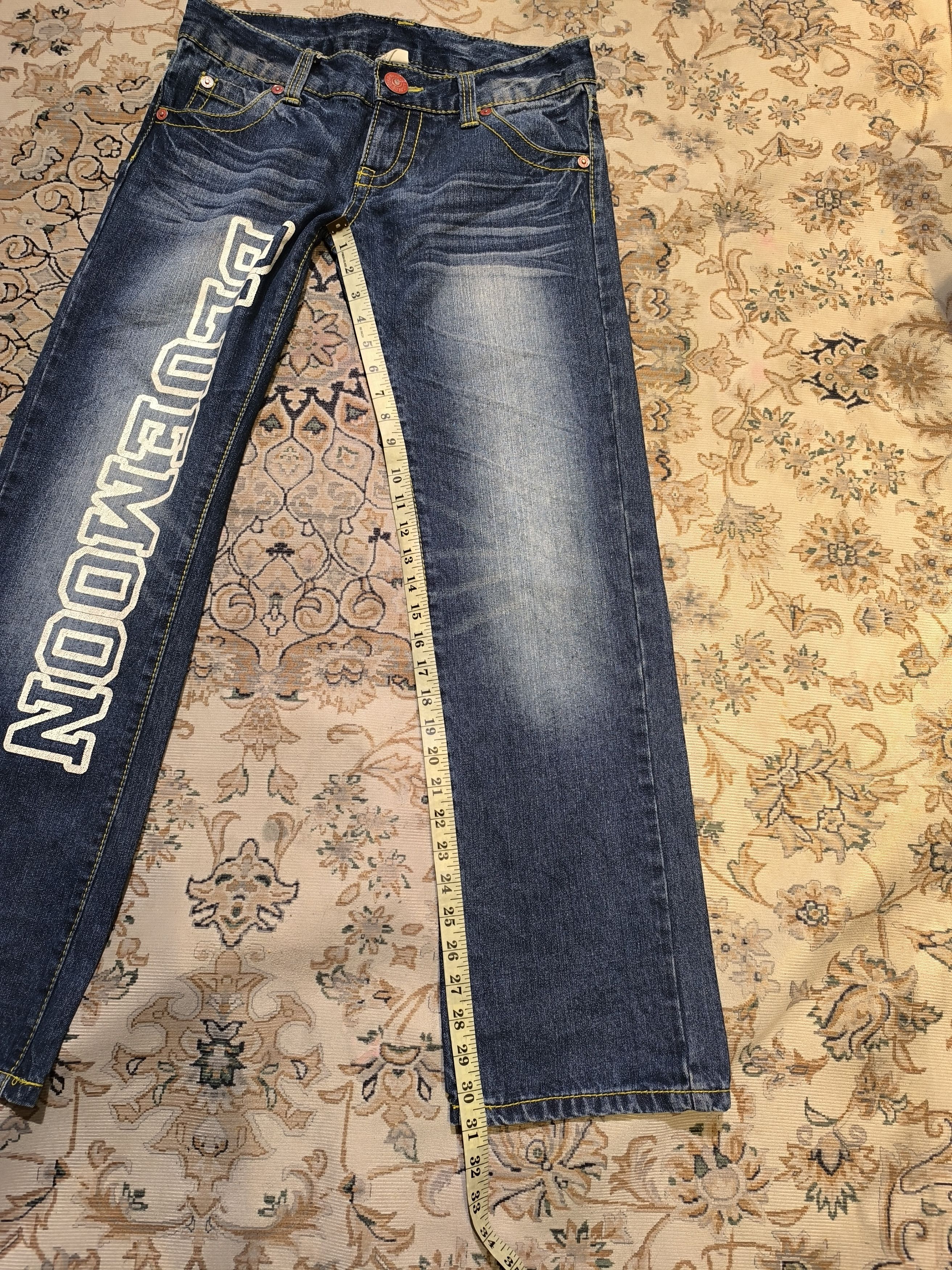 Japanese Brand BLUEMOONBLUE BIG SPELL OUT JEANS Size US 33 - 17 Thumbnail