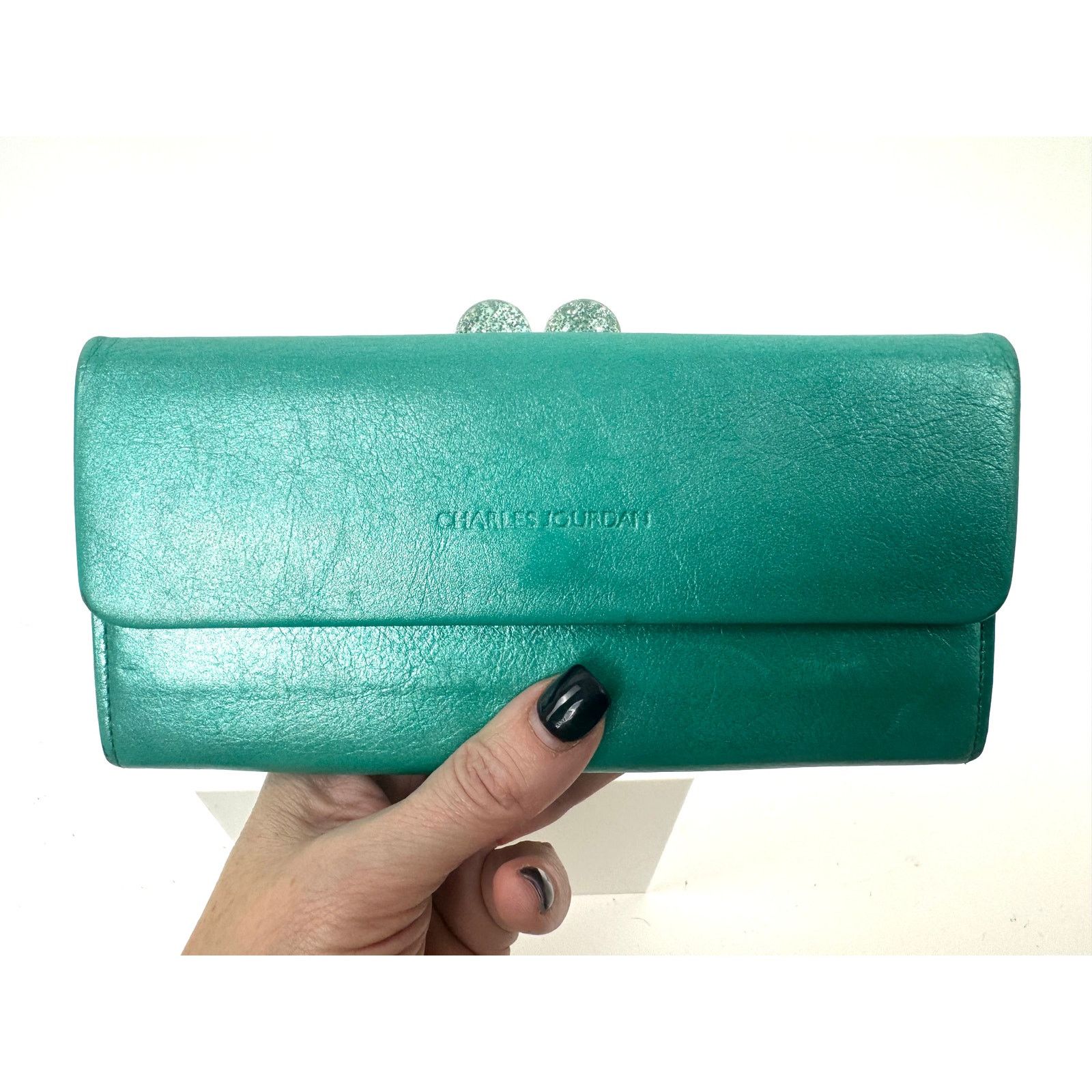 Other Charles Jorudan Blue Green Leather Kiss Lock Snap Wallet Size ONE SIZE - 2 Thumbnail