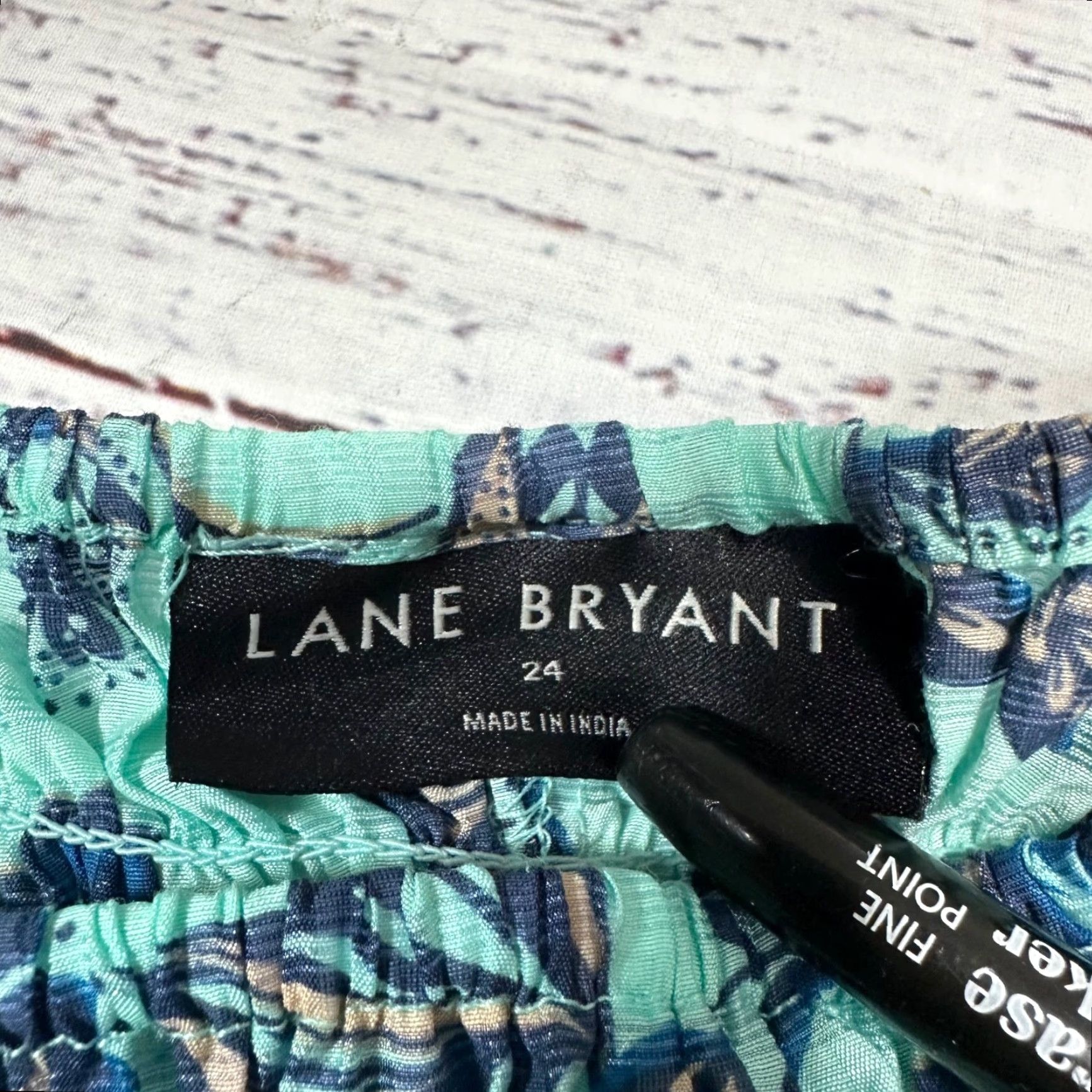 Vintage Lane Bryant Blouse Short Puff Sleeve Smocked Top Plus 24 Aqua Green Floral Pullover Women Size 4XL / US 24-26 - 6 Thumbnail