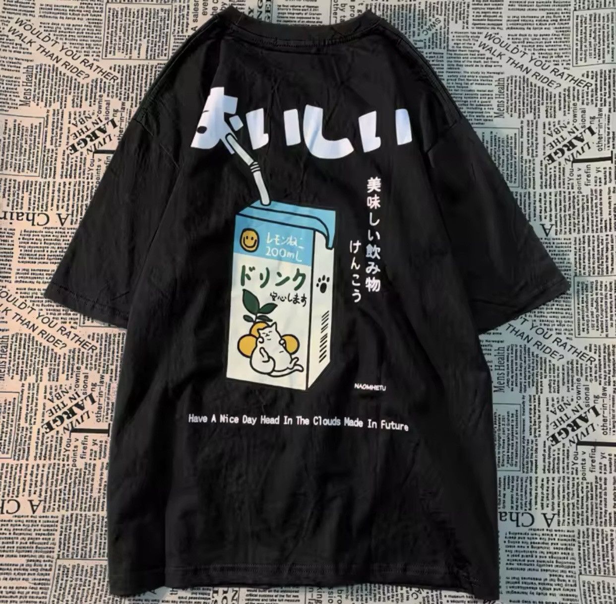 Japanese Brand Cute Japanese Cat Print Oversized T-shirt Short Sleeve Loose Size US S / EU 44-46 / 1 - 5 Thumbnail