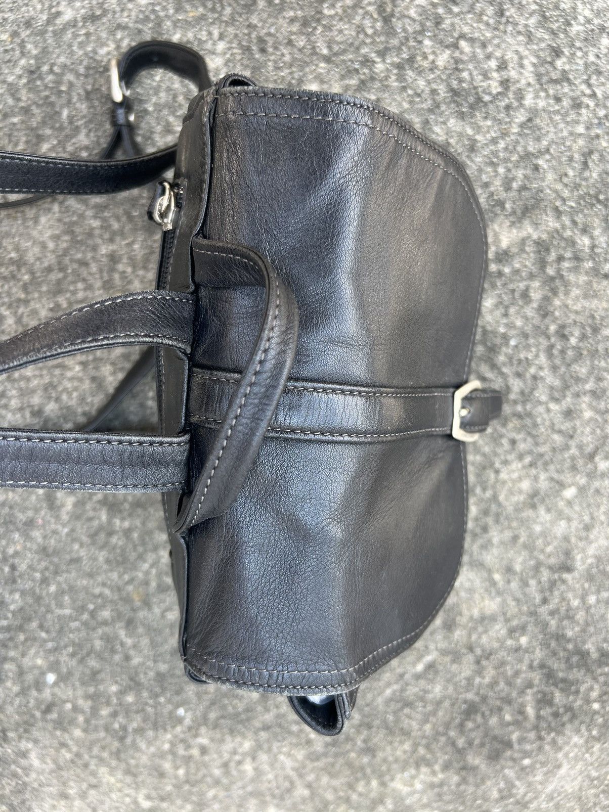 Leather Vintage 80s 90s Norma Kamali Patina Black Leather Backpack Size ONE SIZE - 14 Thumbnail