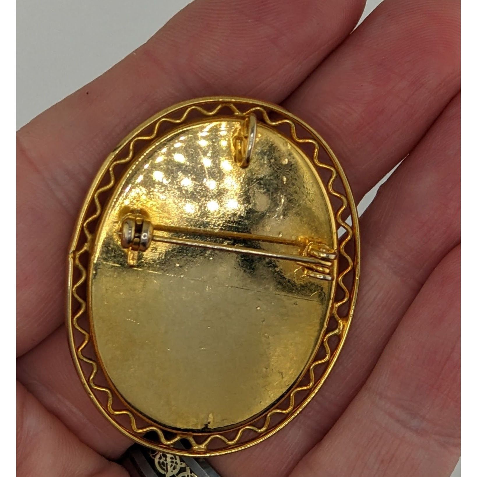 Other Vintage Oval Mottled Yellow Stone Brooch/Pendant With Filigr Size ONE SIZE - 5 Thumbnail