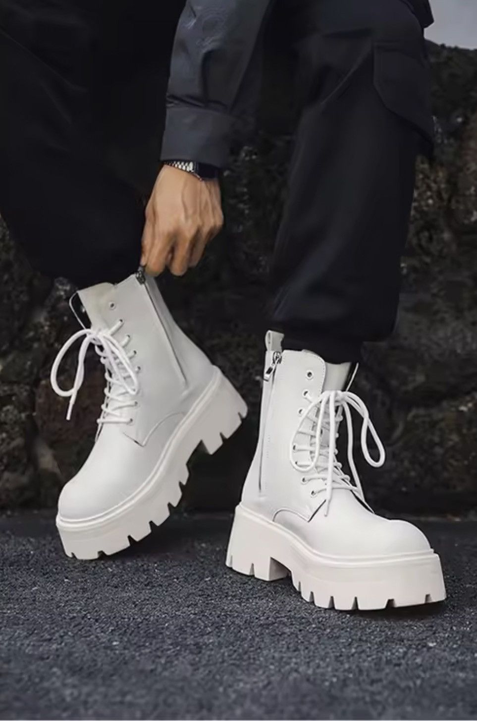 Japanese Brand Chunky Platform Split Leather Combat Boots ( Size 6-13 ) Size US 13 / EU 46 - 3 Thumbnail