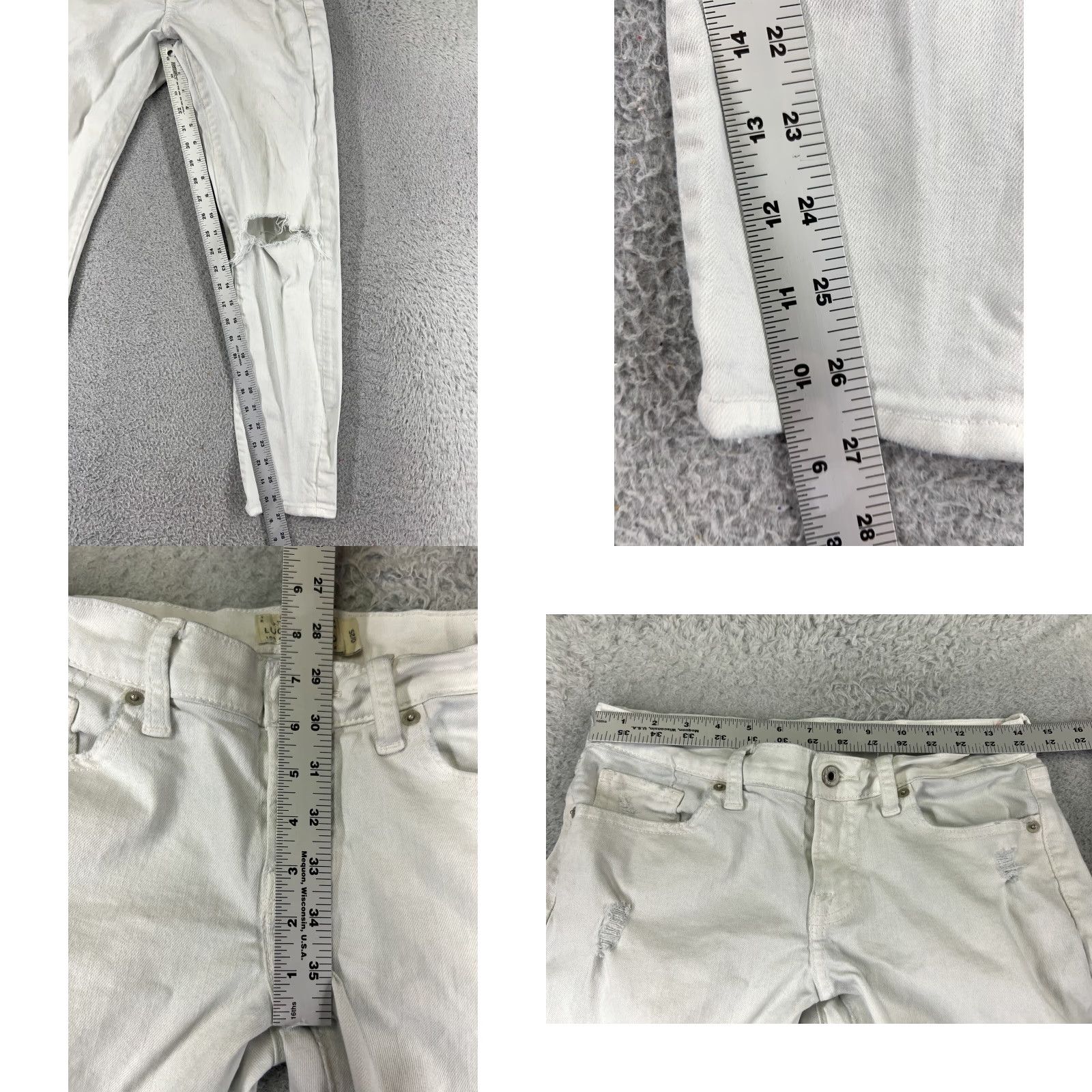 Denime VINTAGE? No, not vintage. Lucky Brand Jeans White Denim Slim Boyfriend Distressed 0 Women’s 27 Inseam 5-Pocket Zip Fly Medium Wash Cotton Blend Size 25" / US 0 / IT 36 - 8 Thumbnail
