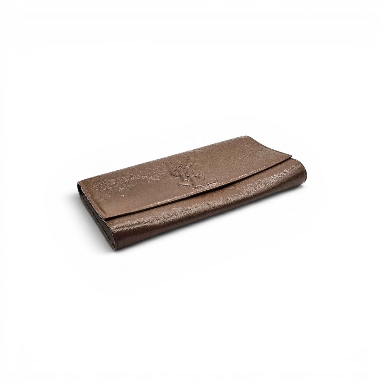Yves Saint Laurent YSL Monogram Large Belle De Jour Clutch Brown Patent Leather Size ONE SIZE - 3 Thumbnail