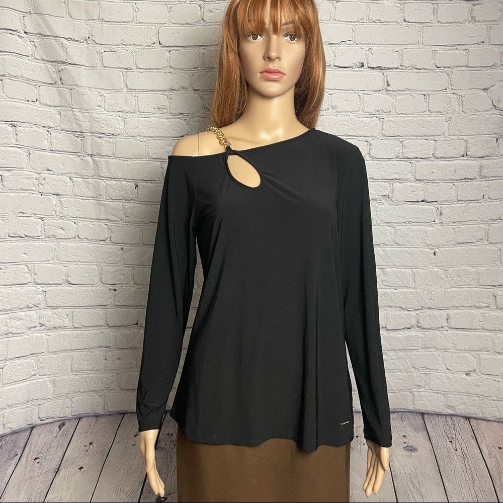 Nine West NWT New Nine West Black Gold Chain Asymmetrical Top Blouse Size M / US 6-8 / IT 42-44 - 1 Thumbnail