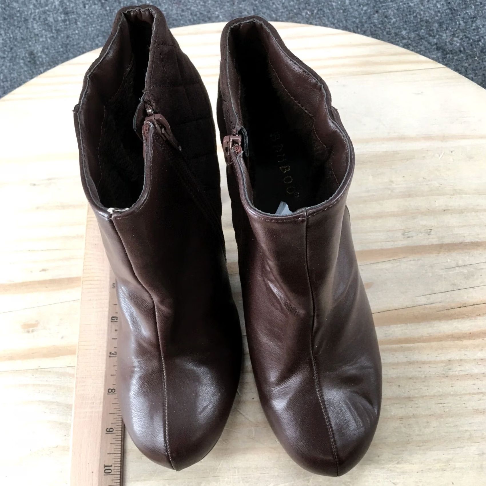 Vintage Bamboo Boots Womens Ankle Booties Mozza 17X Brown Faux Leather, Heel Cone, 10 US, Boots, Women, M, Brown, Faux Leather, 4 in, Casual, Vintage: No Size US 10 / IT 40 - 7 Thumbnail