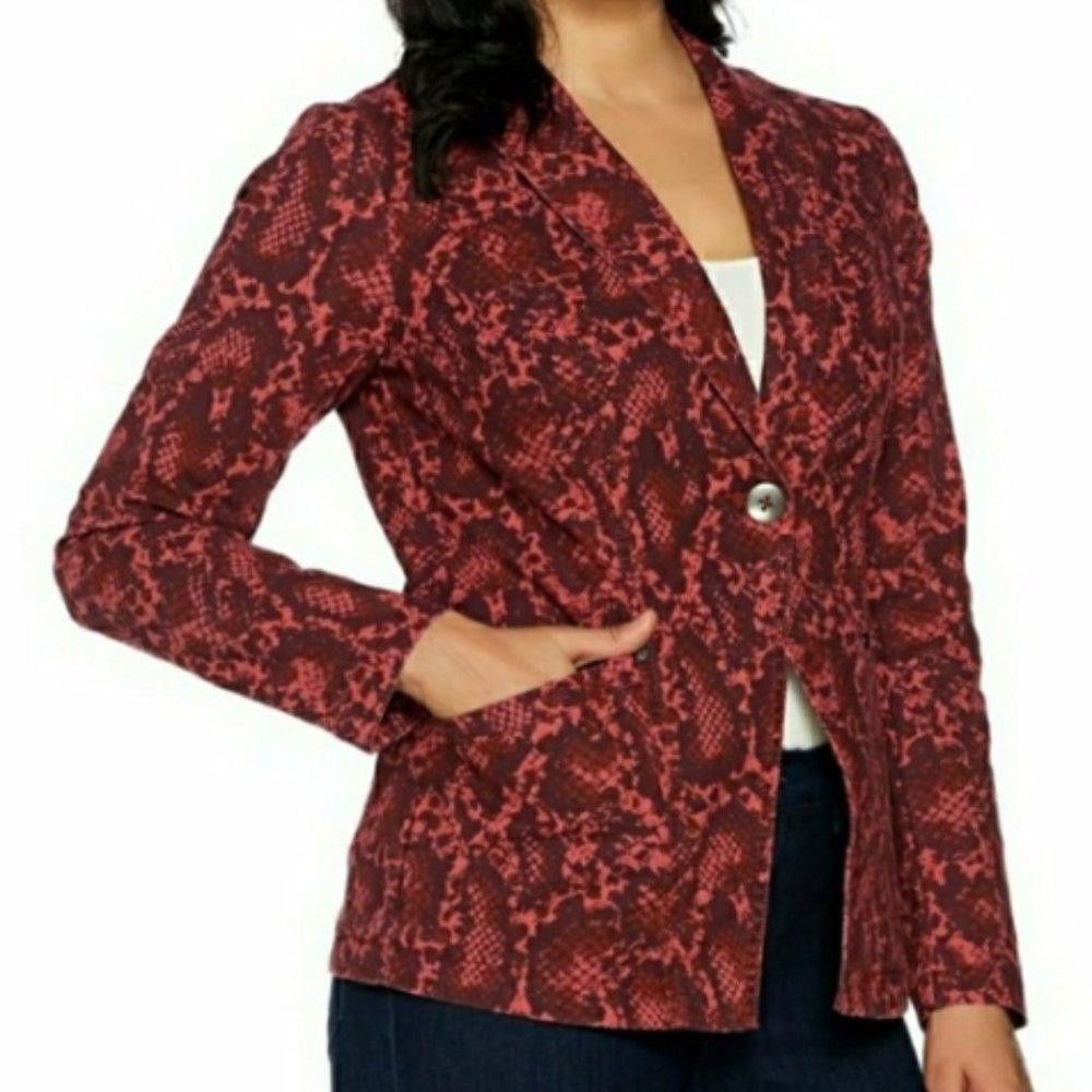 Designer G.I.L.I. l Marron Snakeskin Print Blazer Jacket Size 14 Size XL / US 12-14 / IT 48-50 - 12 Thumbnail