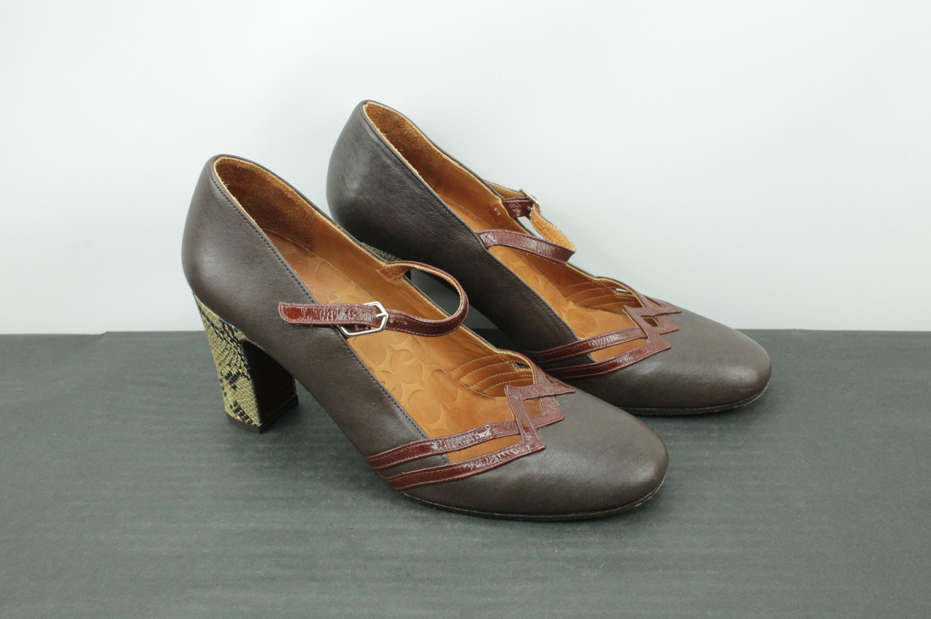 Designer Chie Mihara Leather Heels Python Print Brown Leather Shoes Size US 9 / IT 39 - 2 Thumbnail