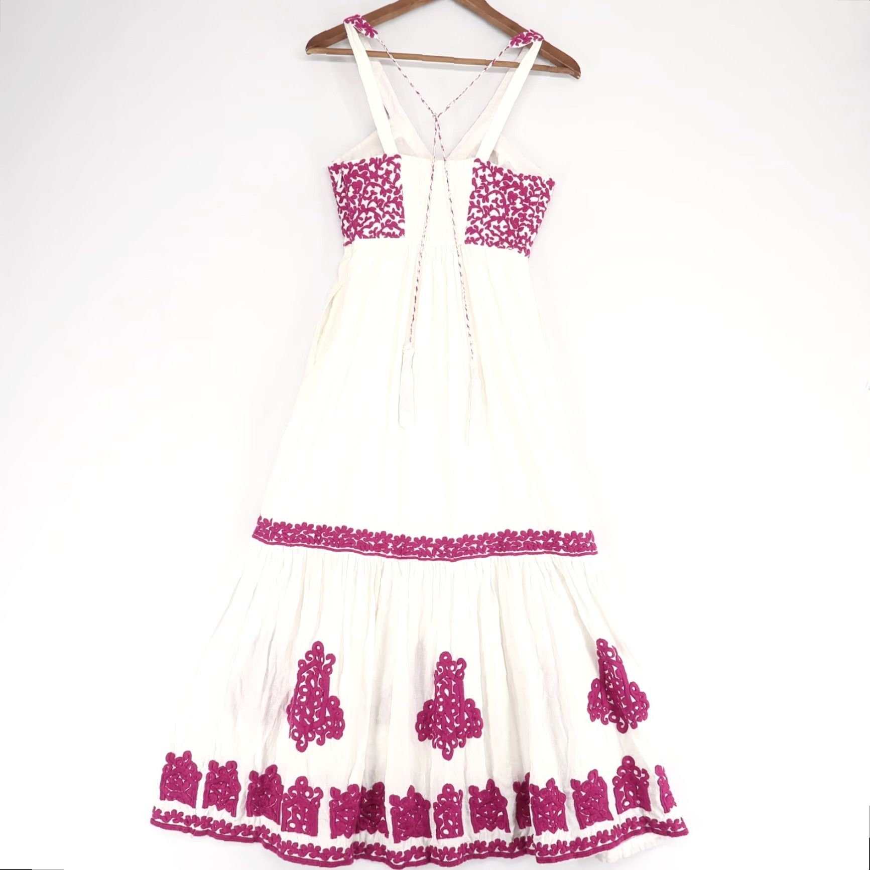 Anthropologie Dress Manuela Womens 0P White Embroidered Maxi Halter Tiered  Boho