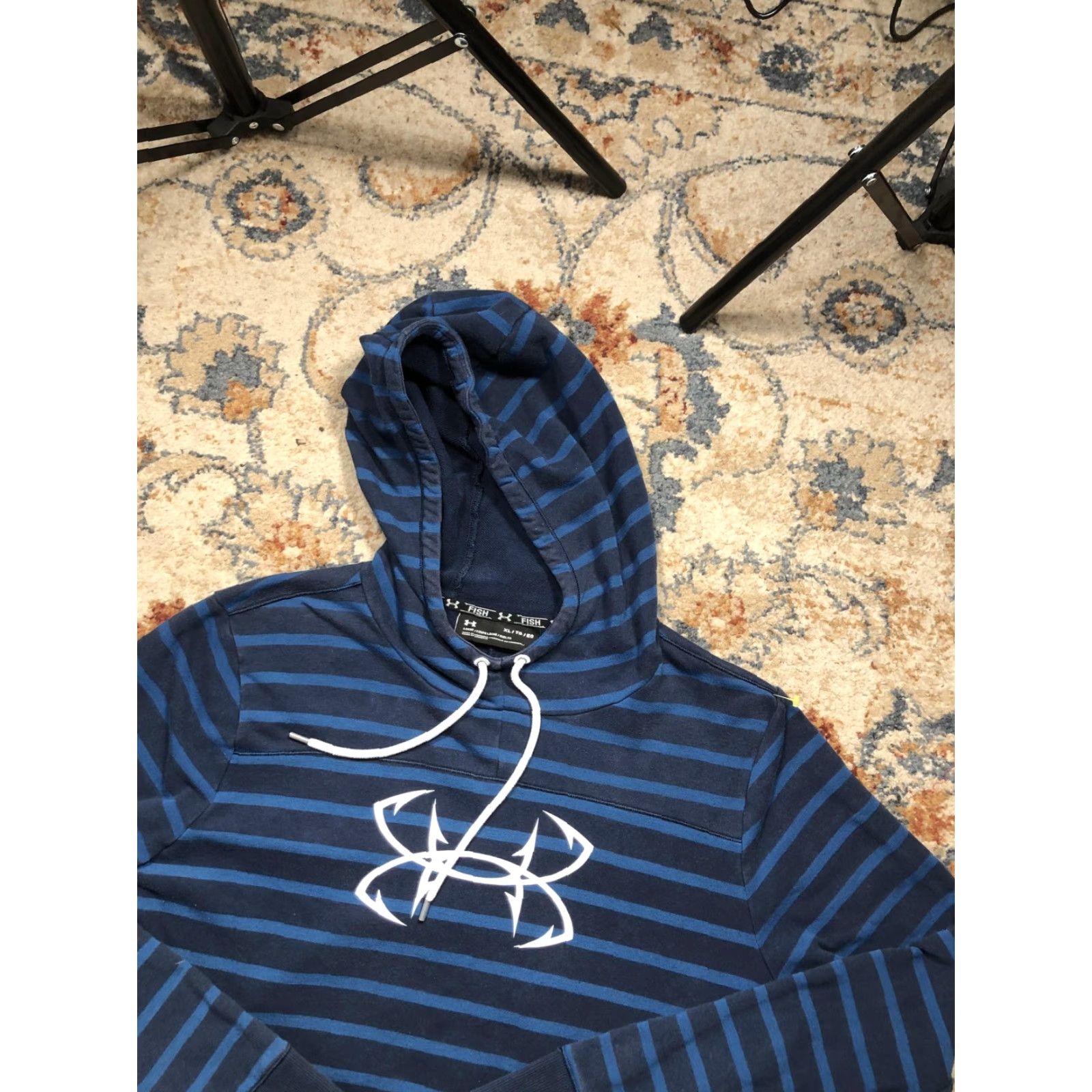 Under Armour Under Armour Hoodie Mens XL Blue Striped FISH Loose Pullover Sweatshirt Logo Size US XL / EU 56 / 4 - 7 Thumbnail