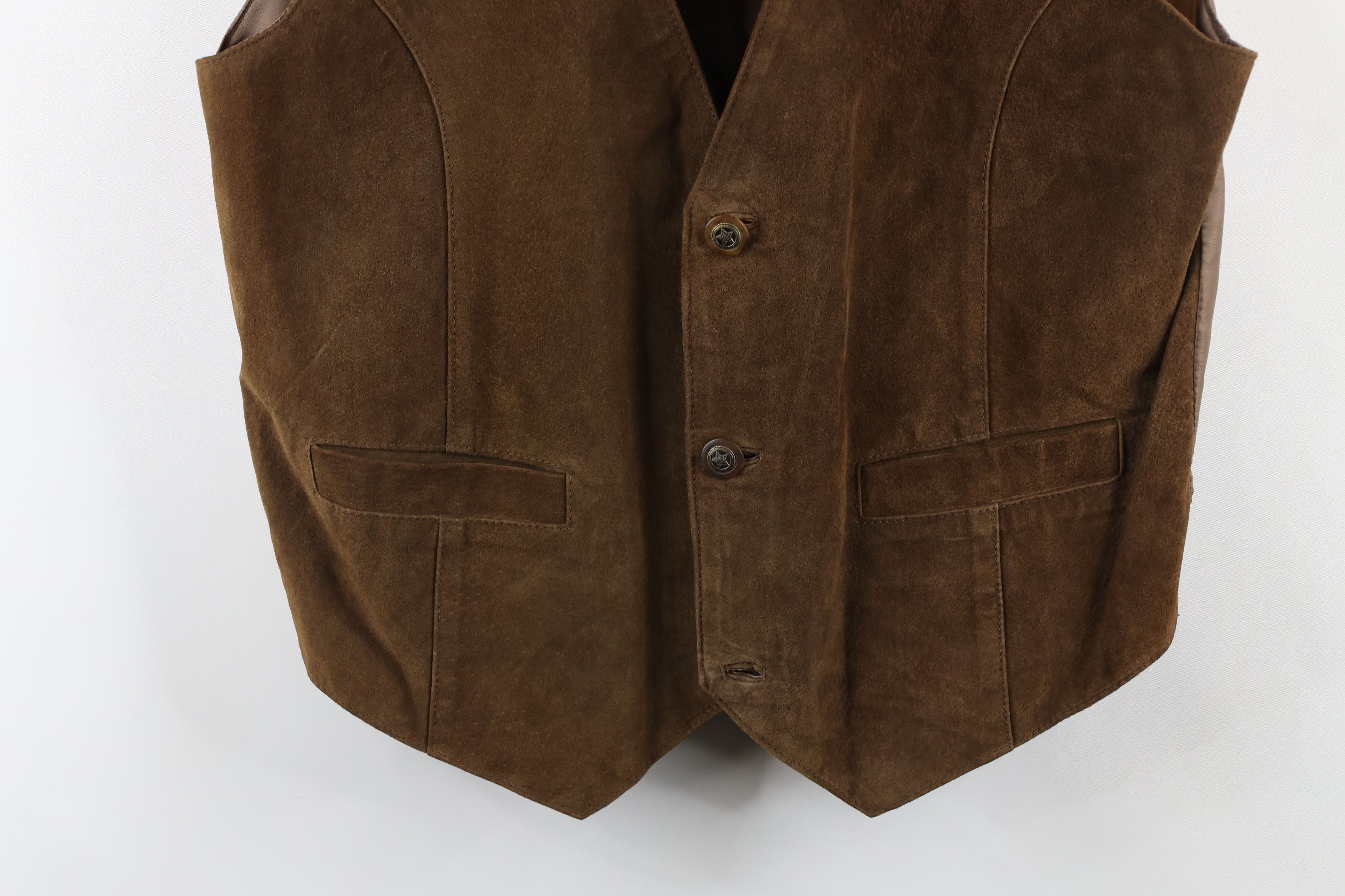 Vintage Vintage 90s Streetwear Leather Buckle Back Vest Jacket Brown Size US L / EU 52-54 / 3 - 3 Thumbnail