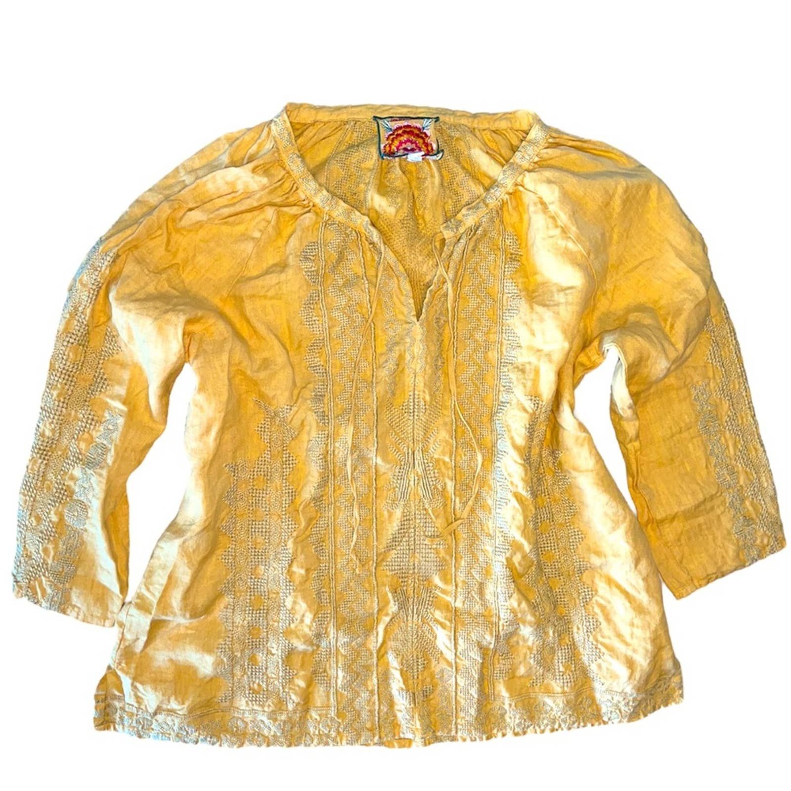 Johnny Was Johnny Was Yellow Harvest Tracy Linen Peasant Blouse Medium ...