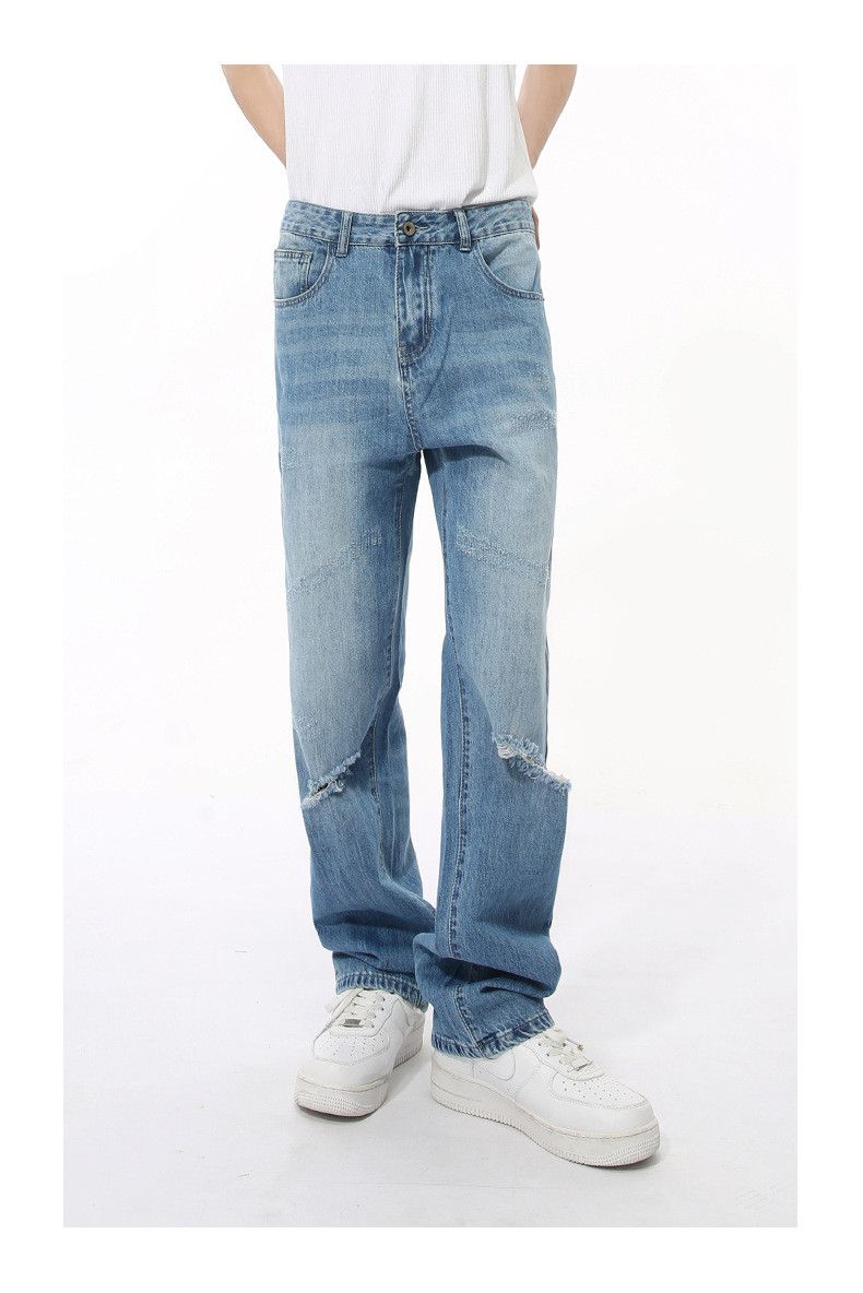 Japanese Brand × Jean Japanese simple retro straight-leg ripped jeans Size US 32 / EU 48 - 2 Thumbnail