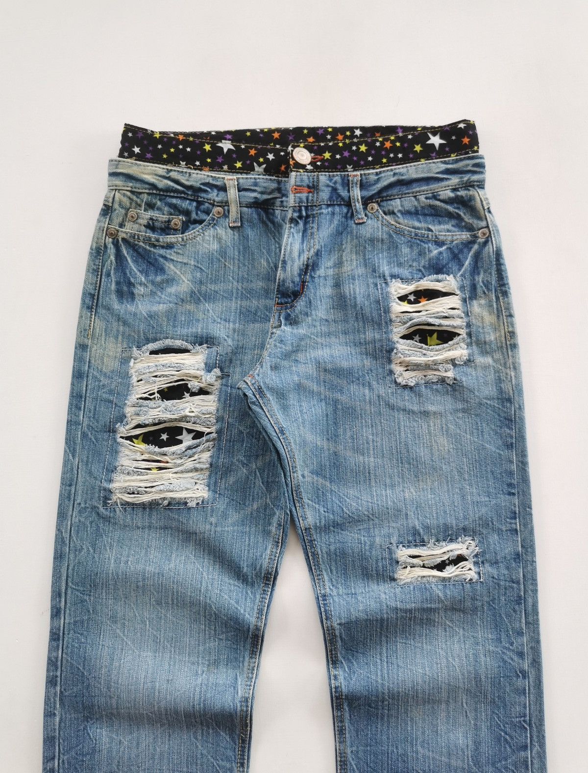 Japanese Brand Double Waist Star Patchwork Denim Jeans Size US 32 / EU 48 - 1 Thumbnail