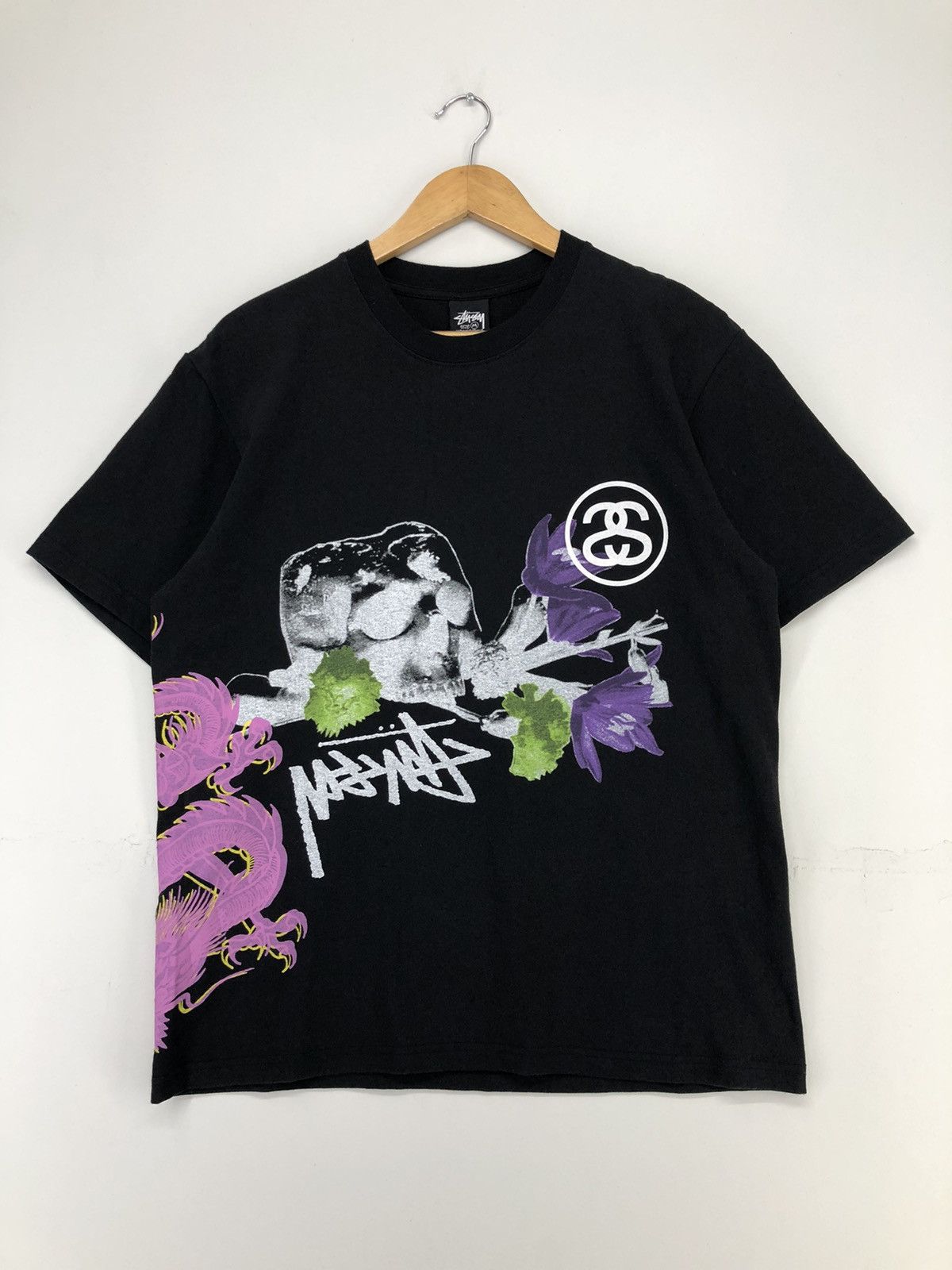 image of Stussy Strike Pigment Dyed Black Tshirt, Men's (Size Medium)