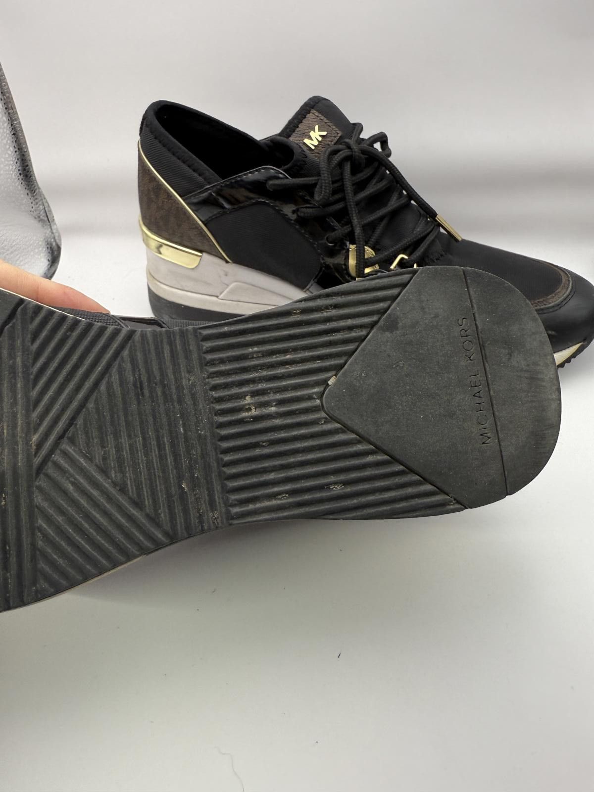 Michael Kors Michael Kors Women's Black and Gold Wedge Sneakers 8.5 Size US 8.5 / IT 38.5 - 10 Thumbnail