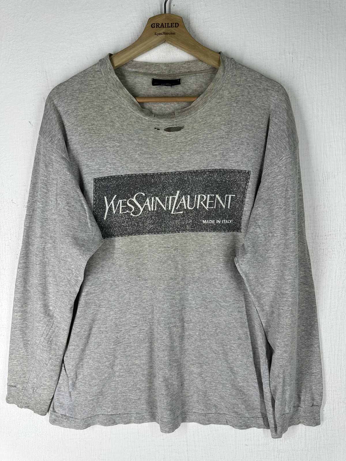 image of YSL Pour Homme x YVES Saint Laurent Vintage YSL Long Sleeve Tee in Grey, Men's (Size Medium)