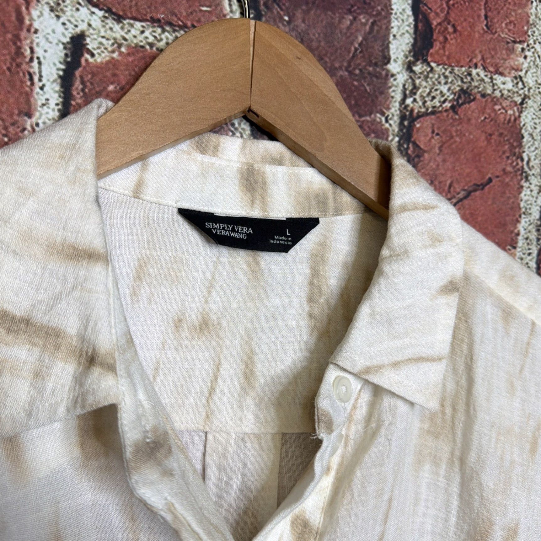 Vera Wang Vera Wang Simply Vera Rayon Blend Tie-Dye Blouse Women’s L Beige Short Sleeve V-Neck Multicolor Floral Shirt Ladies L Size L / US 10 / IT 46 - 2 Thumbnail