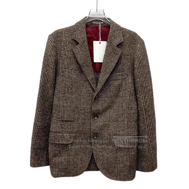 Brunello Cucinelli Brunello Cucinelli Caramel houndstooth wool collar single- Size 46R - 1 Thumbnail