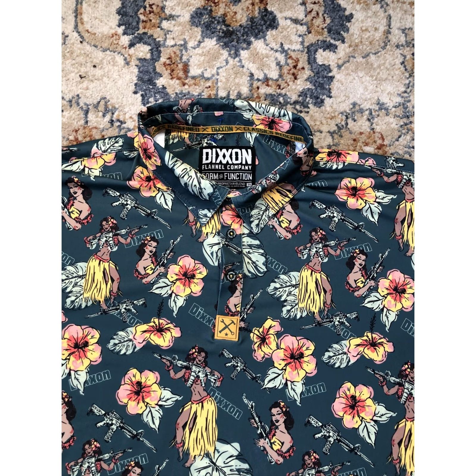 Vintage Dixxon Polo Shirt Mens 3XL Green Floral D-Sport Performance Hawaiian Aloha Short Sleeve Collared Size US XXL / EU 58 / 5 - 2 Thumbnail