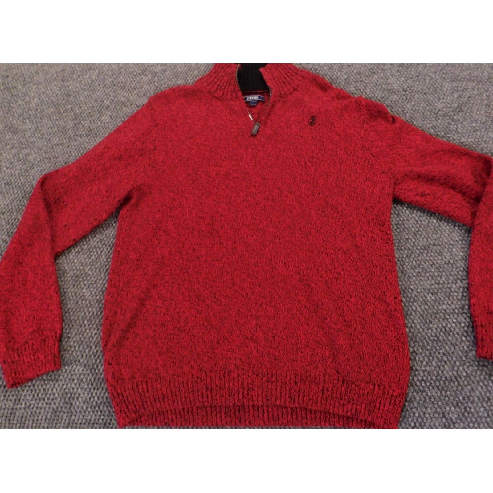 Izod VINTAGE IZOD Womens Sweater XL Red Pullover Mock Neck Puff Sleeve Cotton Knit Stretch Open Bow Button Size XL / US 12-14 / IT 48-50 - 2 Thumbnail