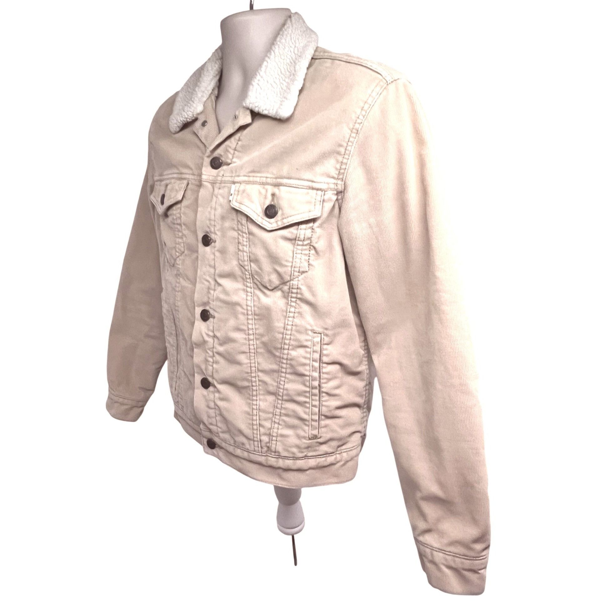 Levi's Levis Mens Tan Corduroy Button Up Trucker Jacket Small Sherp Size US S / EU 44-46 / 1 - 3 Thumbnail
