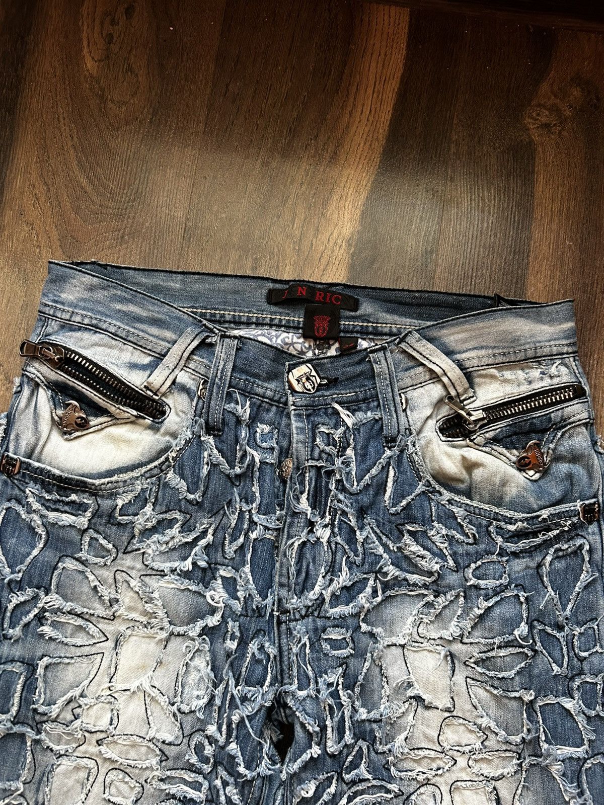 If Six Was Nine Vintage Jeneric patched distressed moto denim jeans Size US 32 / EU 48 - 3 Thumbnail