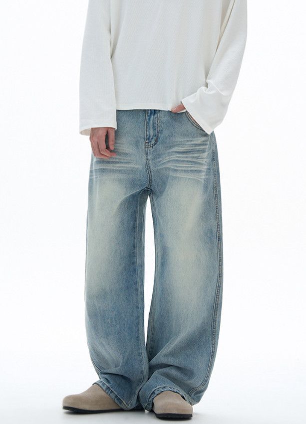 Japanese Brand Men's American street distressed curved wide-leg jeans Size US 32 / EU 48 - 3 Thumbnail