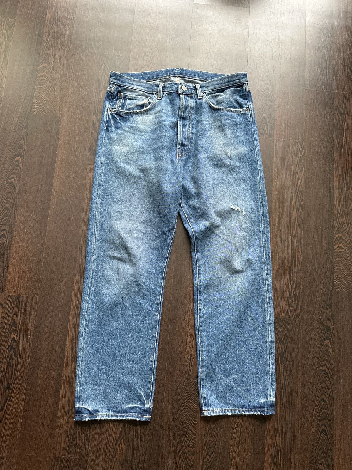 image of Acne Studios 2003 Straight Leg Distressed in Blue, Men's (Size 33)