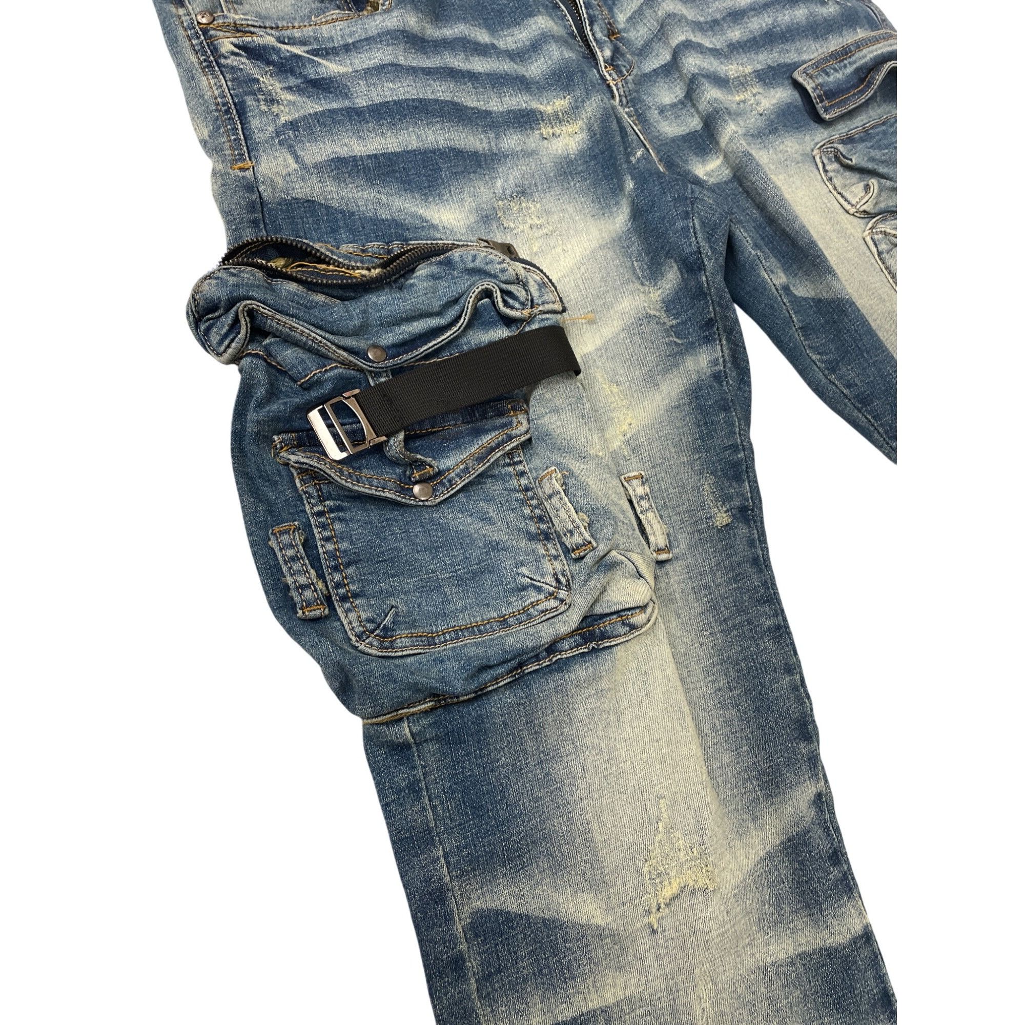 Other Industrial Indigo Mens Blue Distressed Cargo Jeans Pants Siz Size US 38 / EU 54 - 9 Thumbnail