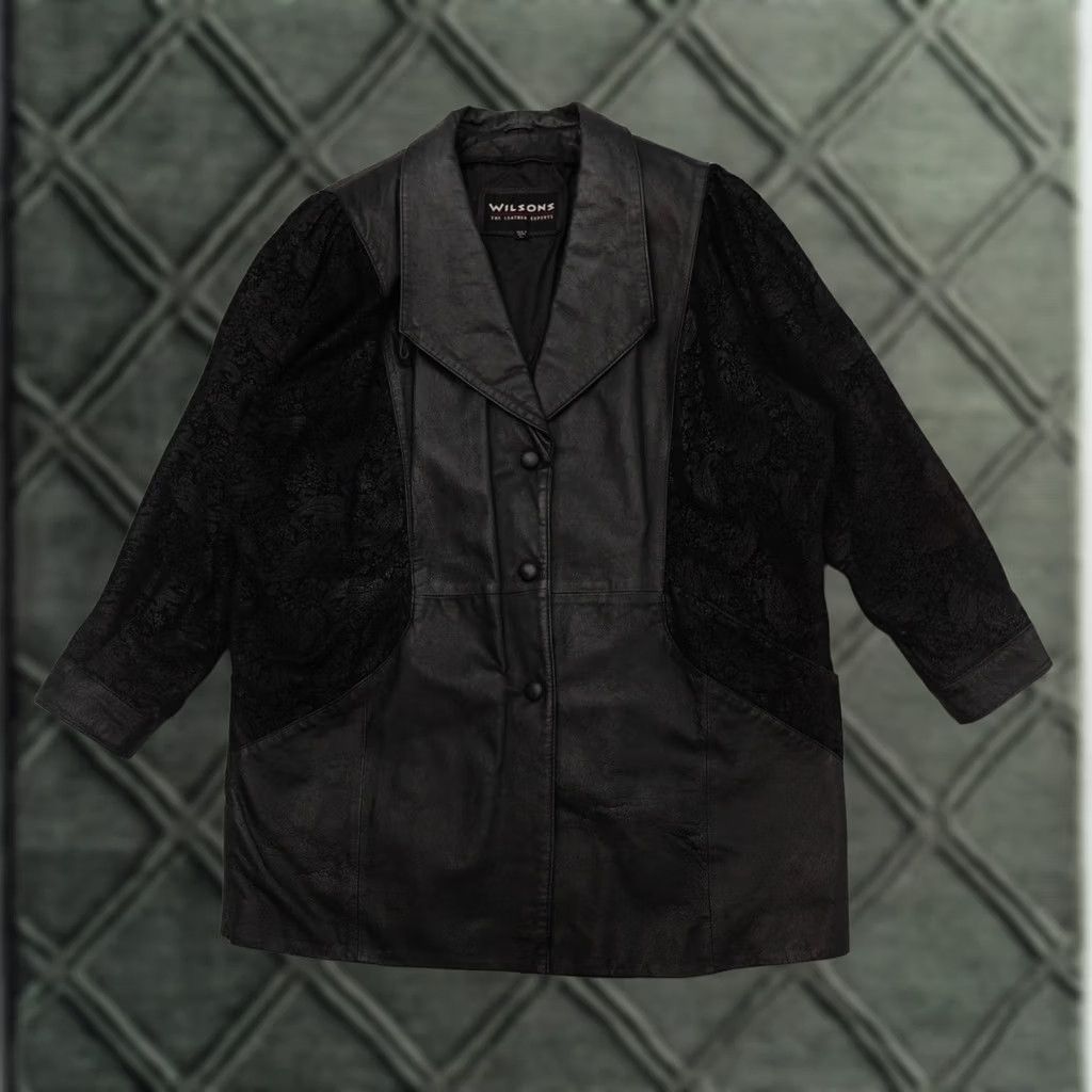 Vintage VTG Wilsons Leather Coat Jacket Womens L Puff Paisley Sleeves Black Size L / US 10 / IT 46 - 1 Thumbnail