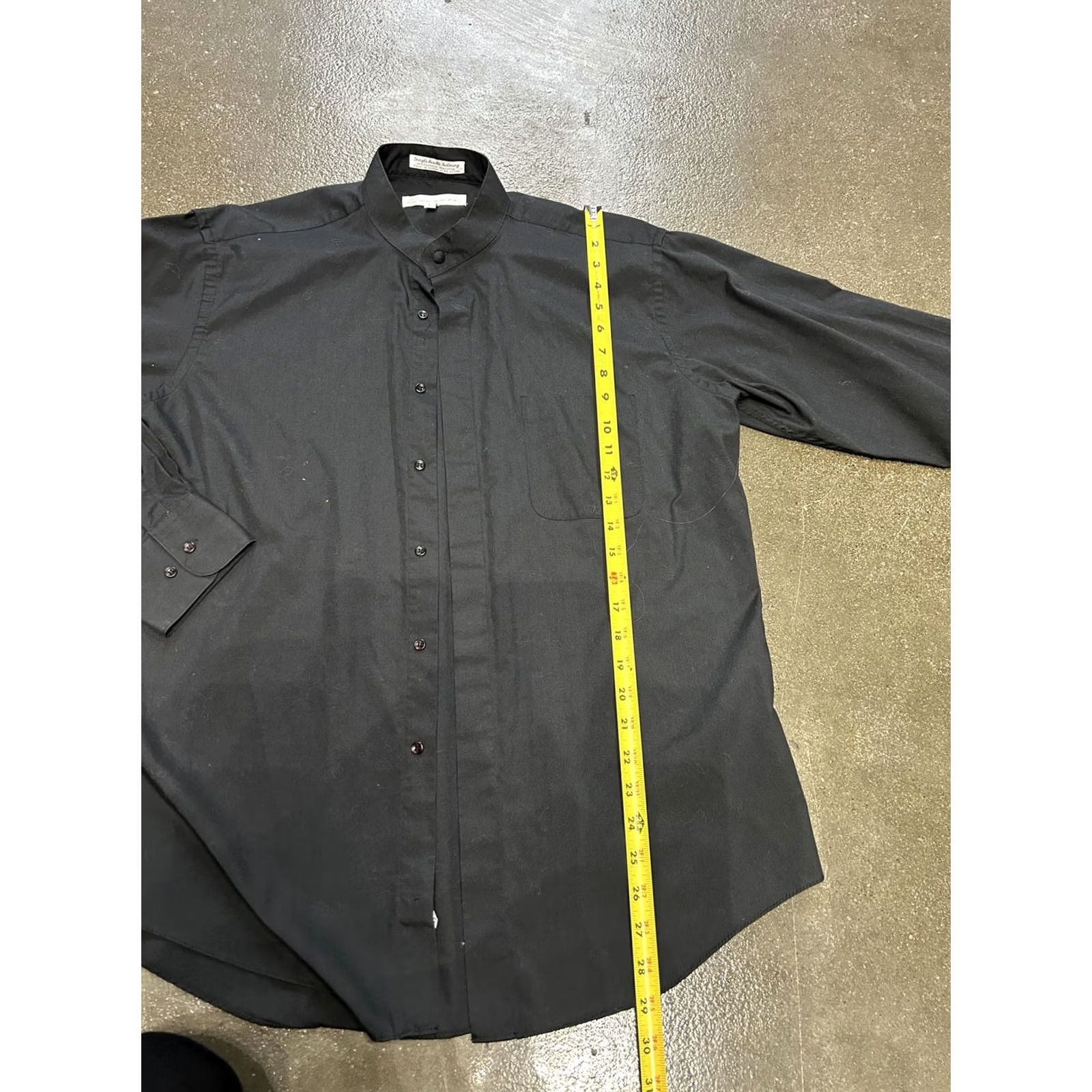Needles VINTAGE Diamante Mens Band Collar Dress Shirt L Black Long Sleeve 16 32/33 Barrell Cuff Size 42R - 2 Thumbnail