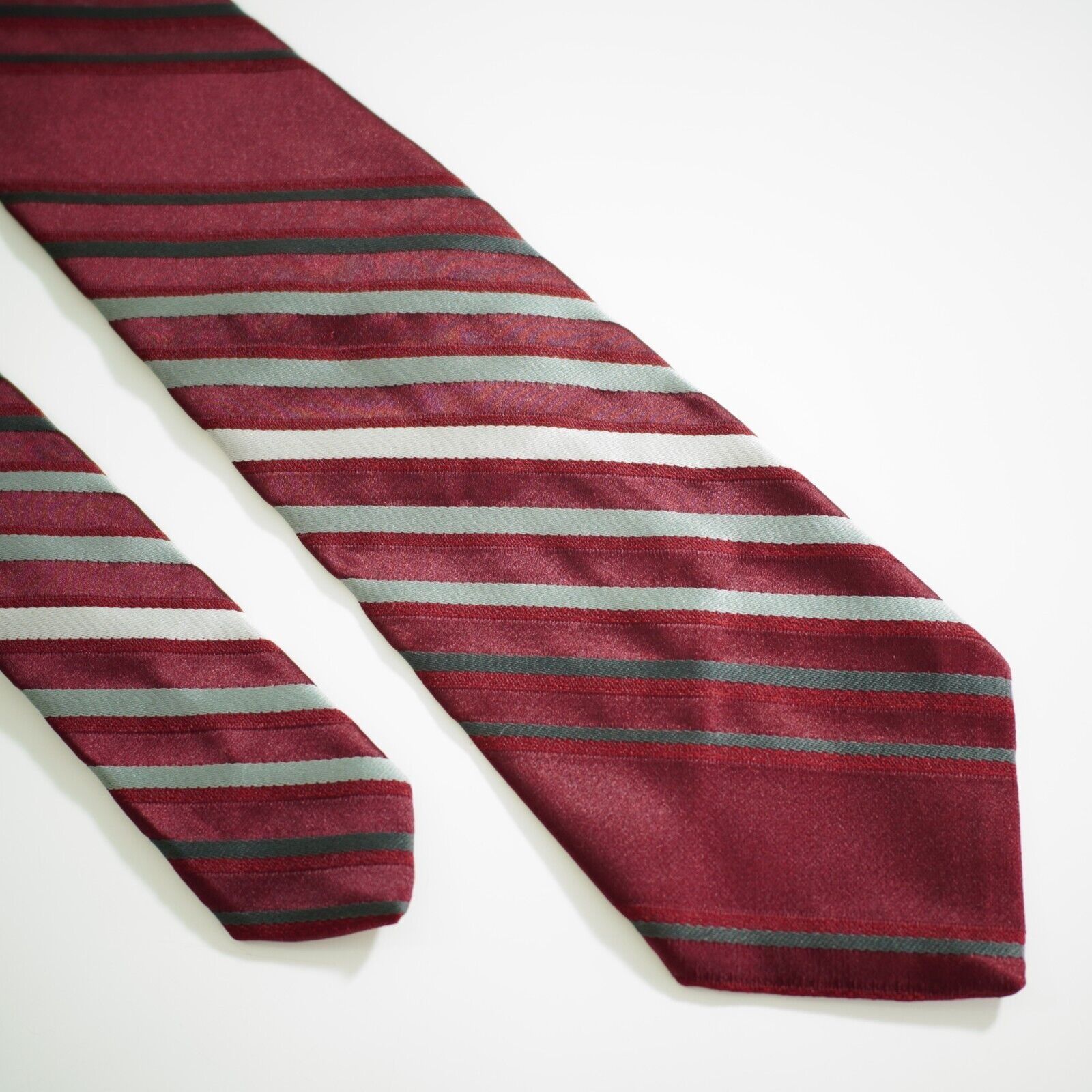 Vintage Beau Brummell Red Silver Striped Polyester Woven Short Tie I Size ONE SIZE - 1 Thumbnail