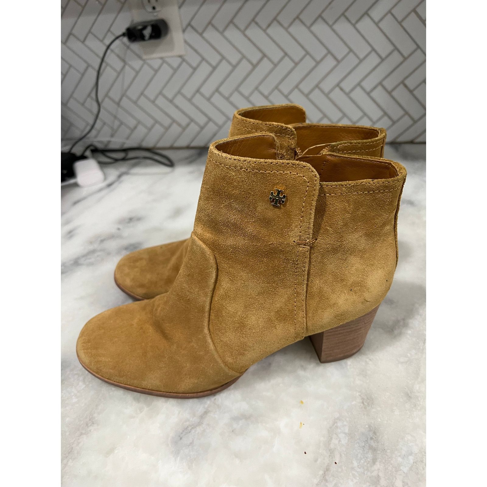 Tory Burch Tory Burch Women’s Suede Ankle Boots Tan Leather Size US 9 / IT 39 - 4 Thumbnail