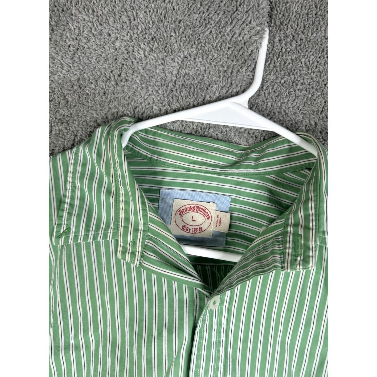 Brooks Brothers Brooks Brothers Shirt Mens Large Green White Stripe Button Front Cotton Size US L / EU 52-54 / 3 - 7 Thumbnail