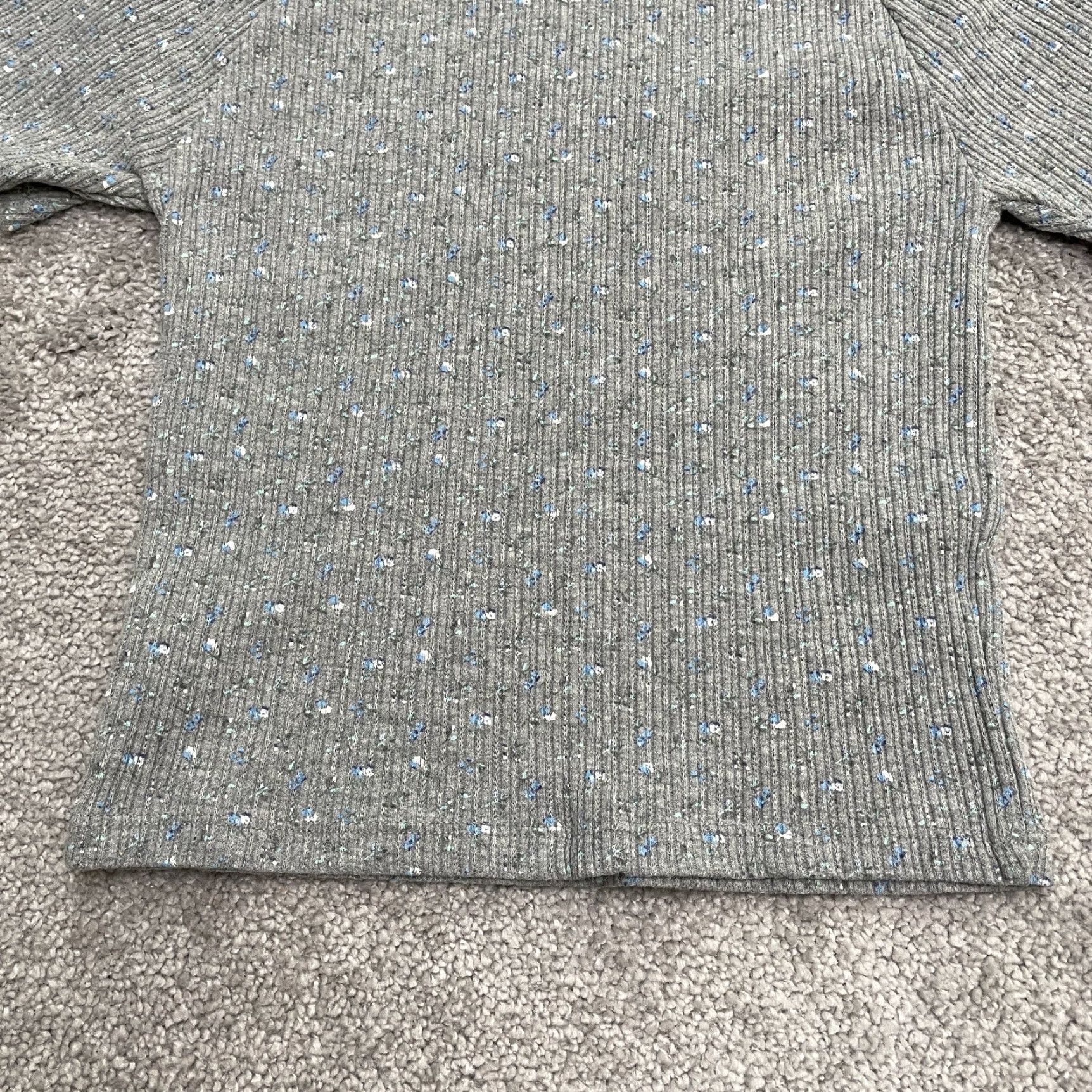 American Eagle Outfitters American Eagle Top Juniors XS Gray Floral Crew Neck Short Sleeve Ribbed Knit Size XS / US 0-2 / IT 36-38 - 4 Thumbnail