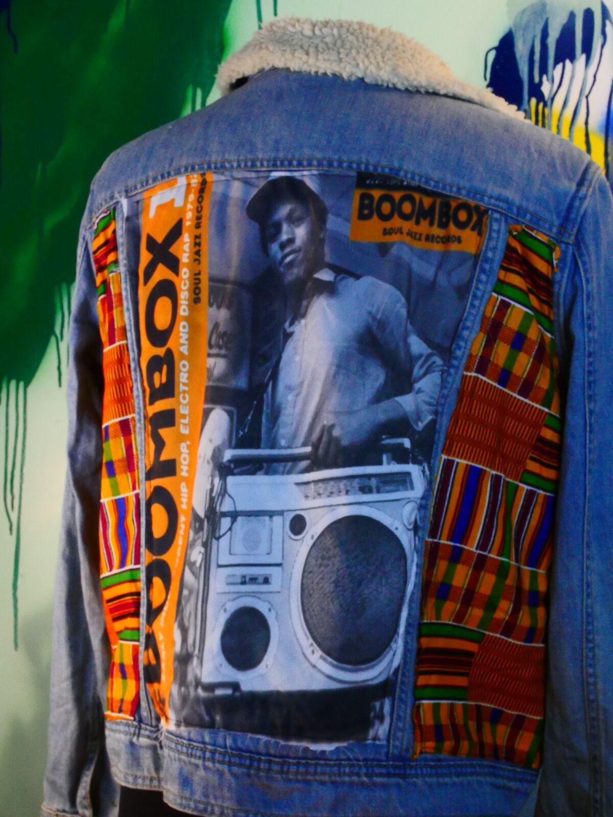Other African Punk/Hip-Hop Boombox Kente Cloth Denim Jacket Size XXL / US 16-18 / IT 52-54 - 1 Thumbnail
